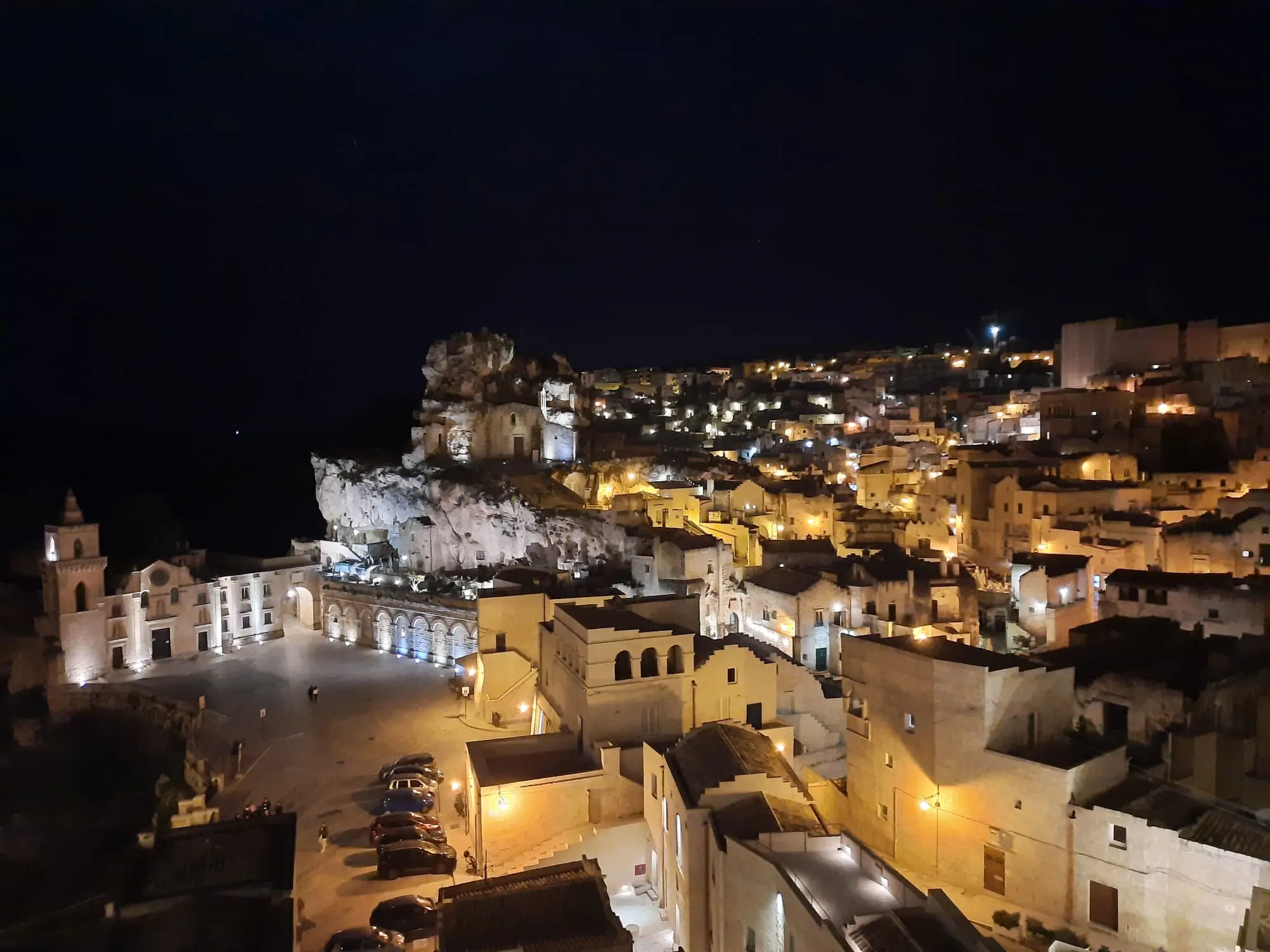 Night view of the Sassi of Matera and Sasso Caveoso