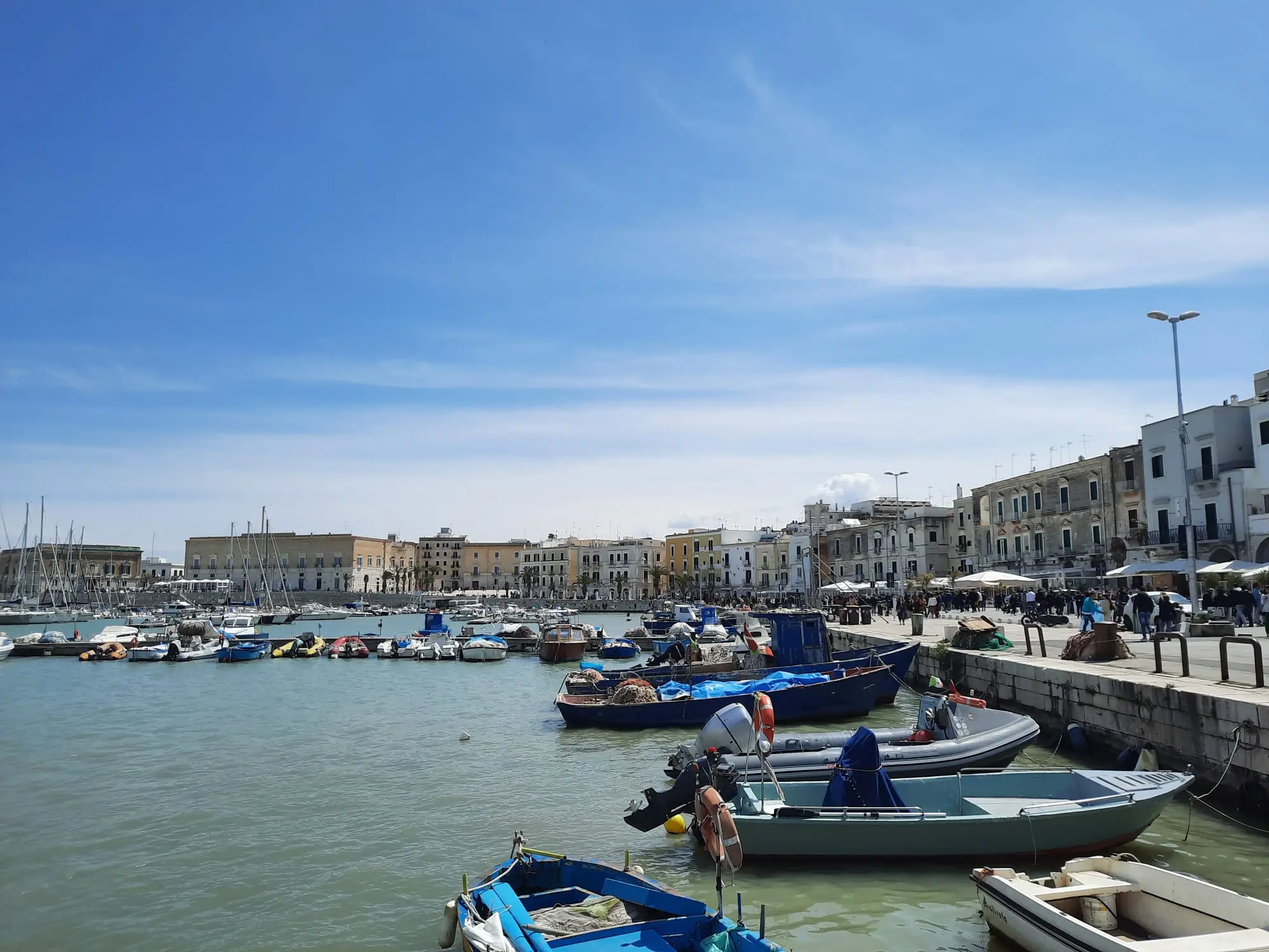 Harbour area of Trani with sea and historic buildings